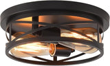 Black Flush Mount Ceiling Light Industrial Metal Cage Farmhouse Fixture