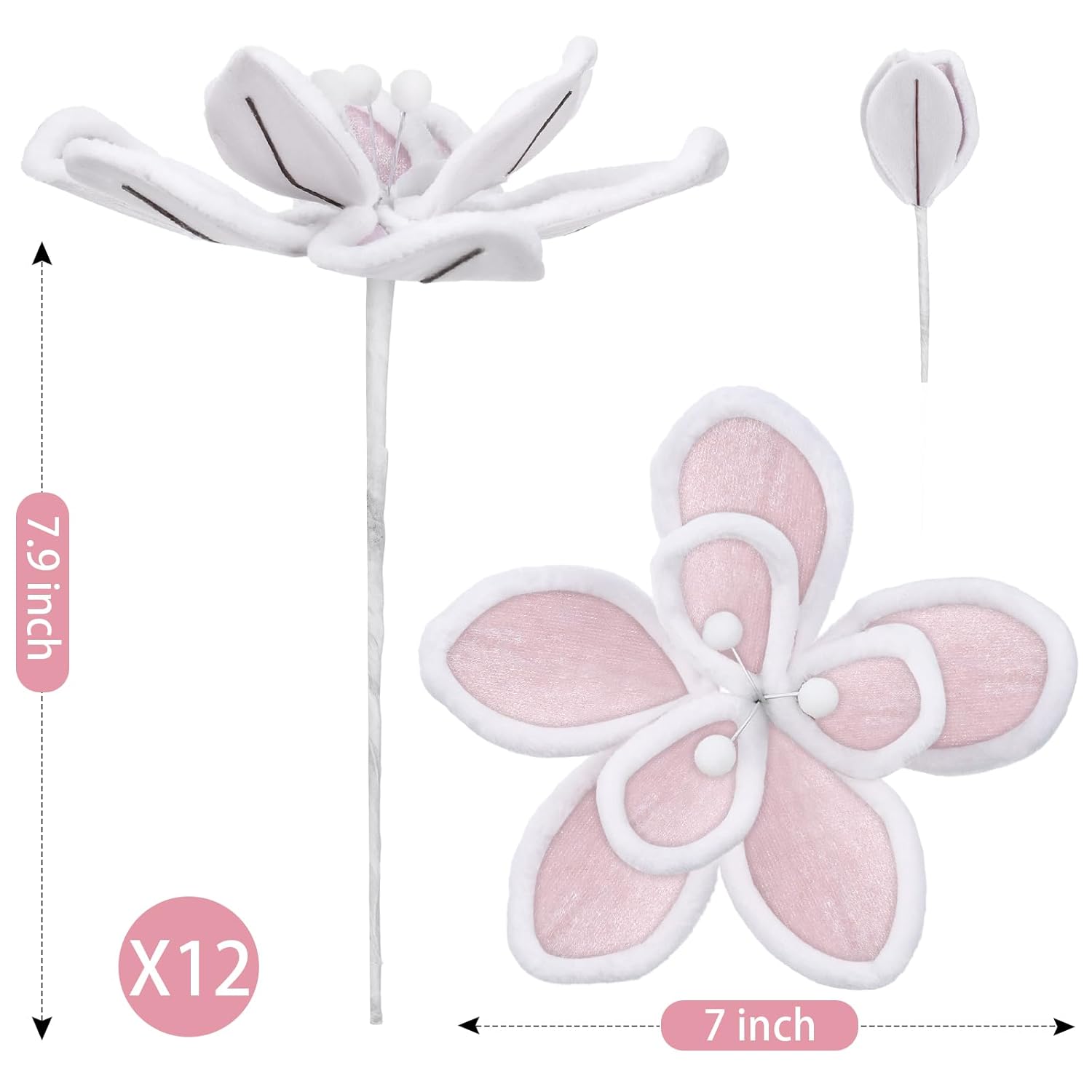 12 Pcs Pastel Christmas Decor Candyland Christmas Poinsettia Tree Decorations Velvet Candy Artificial Flowers Candy Xmas Ornaments For Xmas Decor Supplies(Pink)