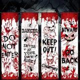 4 Pcs Halloween Banners Red Warning Hanging Porch Door Horror Decor for Parties