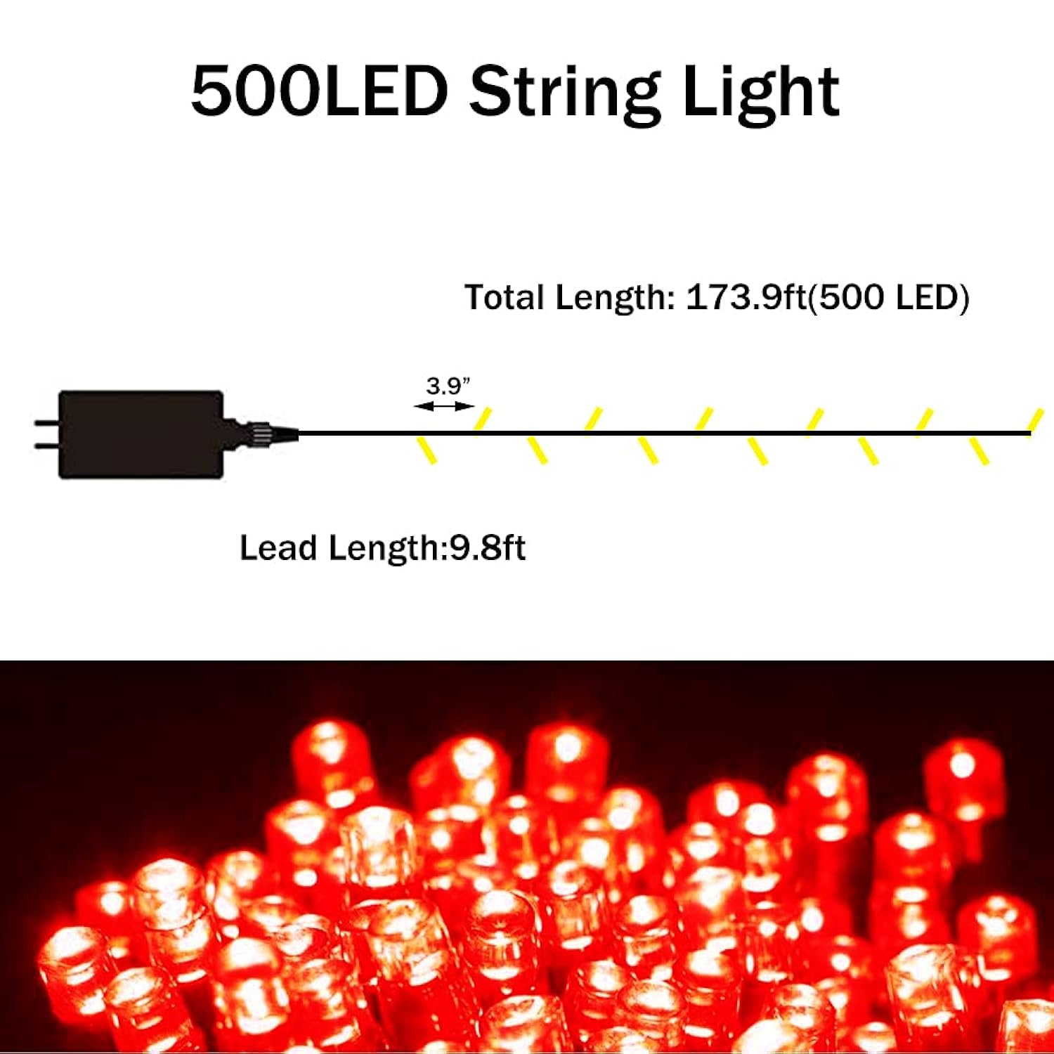 500 Led Christmas Light Red, Indoor String Light Plug In Twinkling Hanging Tree Lights Fairy Light For Party, Bar, Bedro