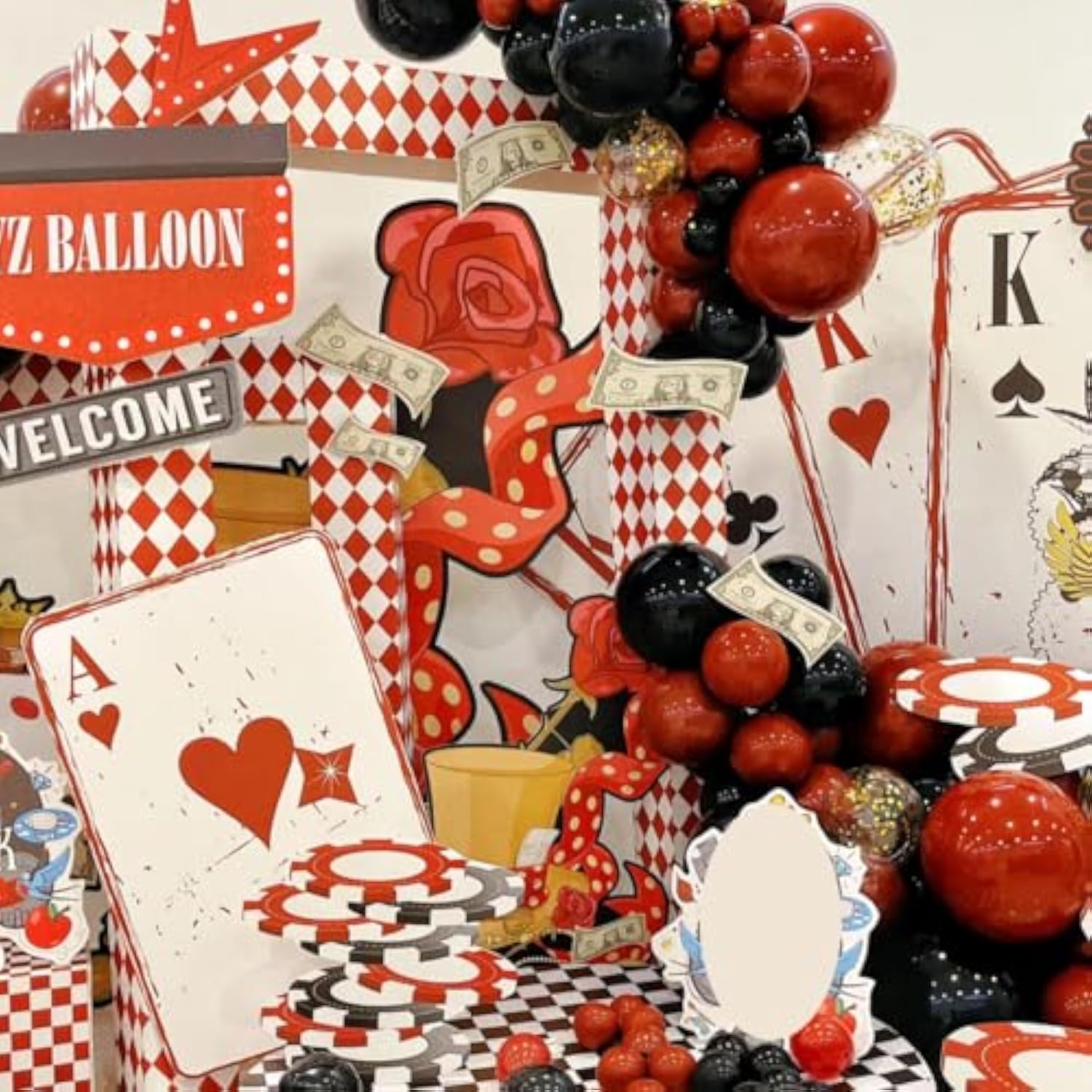 Red And Black Balloon Garland Kit, 114Pcs Red And Black Balloons, 4 Sizes Black Red Balloons For Casino Theme New Year Birthday Party Decorations