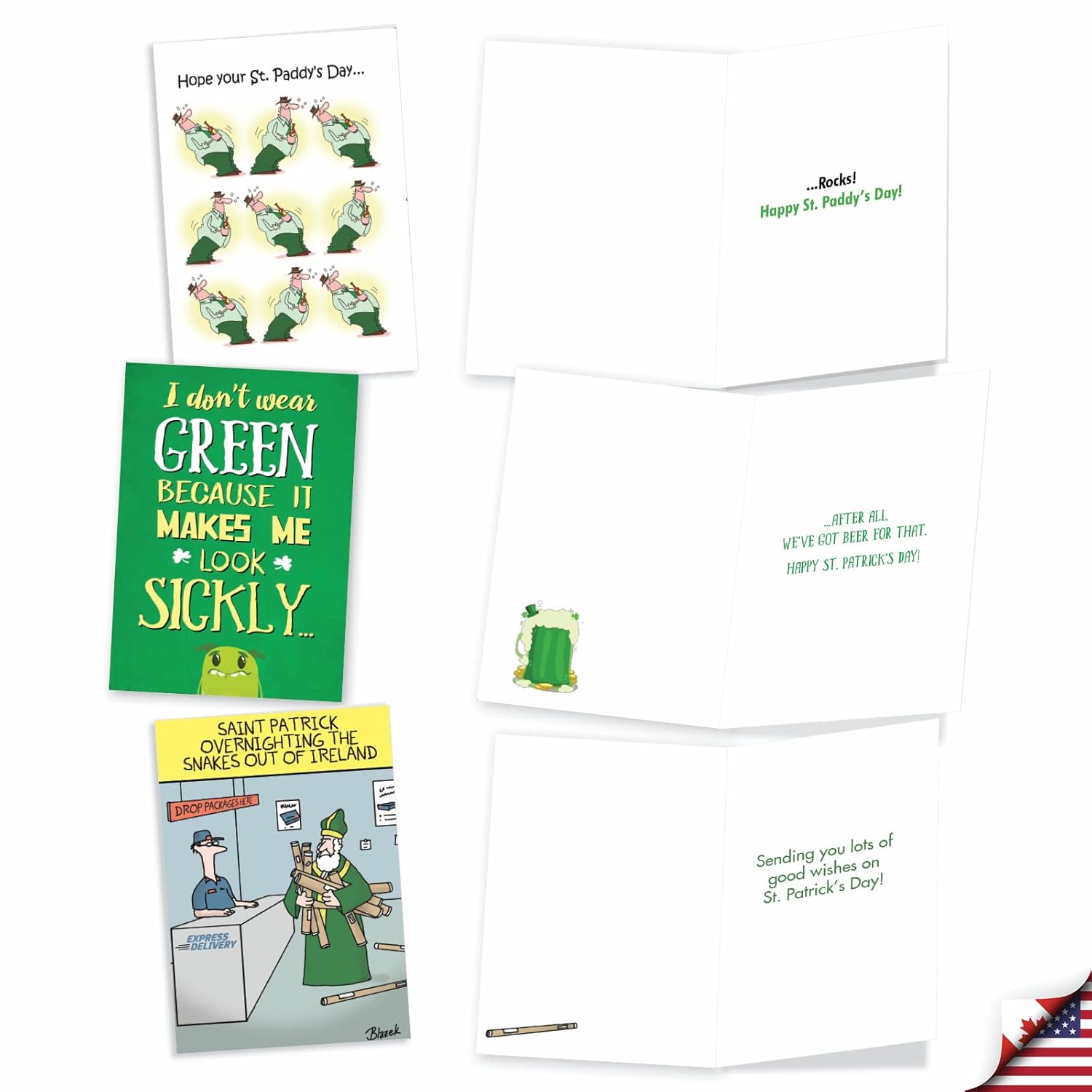 10 Assorted Box Set Funny St. Patrick'S Day Greeting Cards W/5 X 7 Inch Envelopes (10 Designs, 1 Each) Green Day Ac10365Spg-B1X10