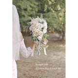 Cascading Bouquets For Bride Beige Rose Artificial Bridal Bouquet For Boho Rustic Wedding Ceremony Anniversary
