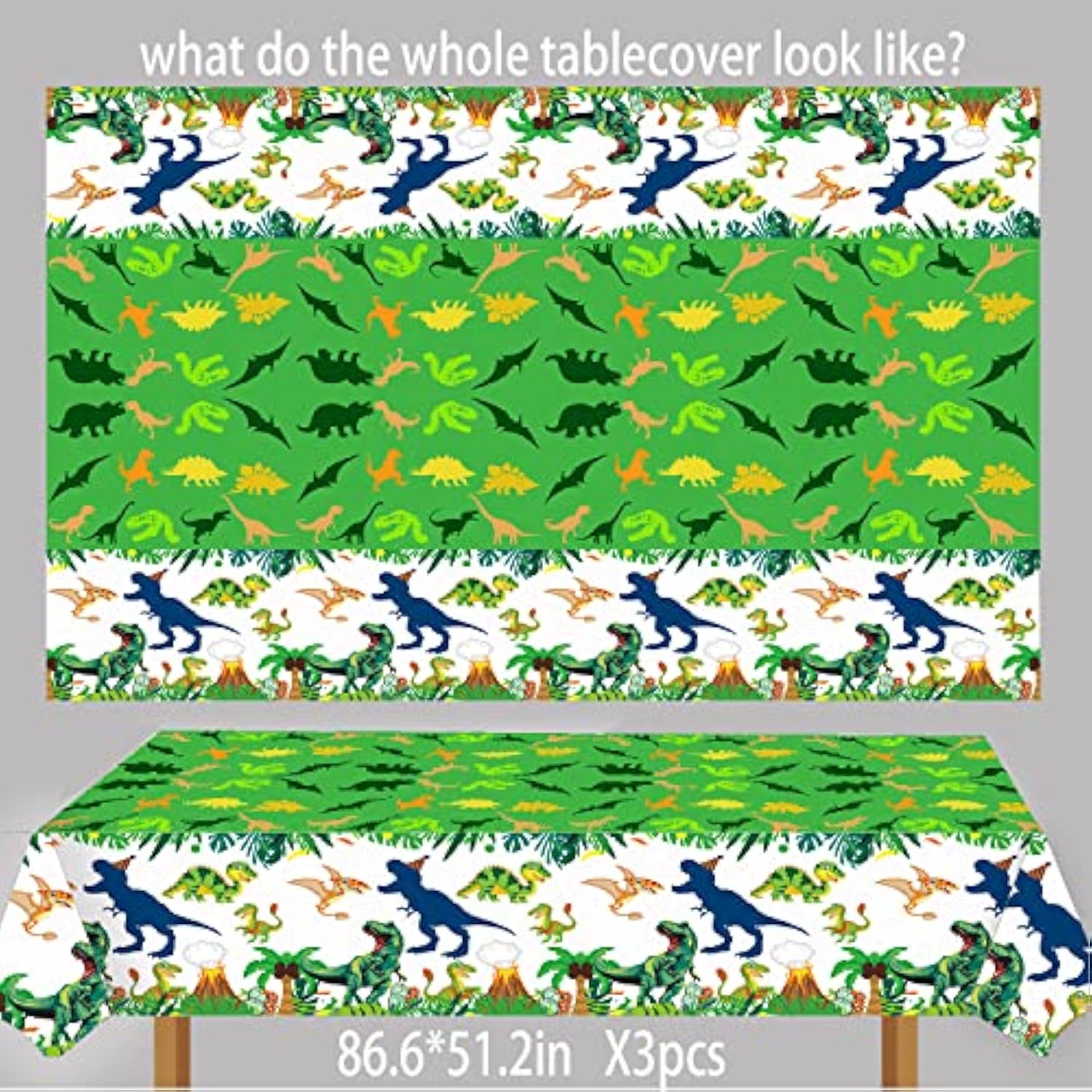 3Pcs Dinosaur Party Tablecloth Dinosaur Birthday Table Cover T-Rex Dinosaur Party Supplies Decorations Dino 1St 2Nd 3Rd 10Th Birthday Table Cloth For Boys-86.6 * 51.2In