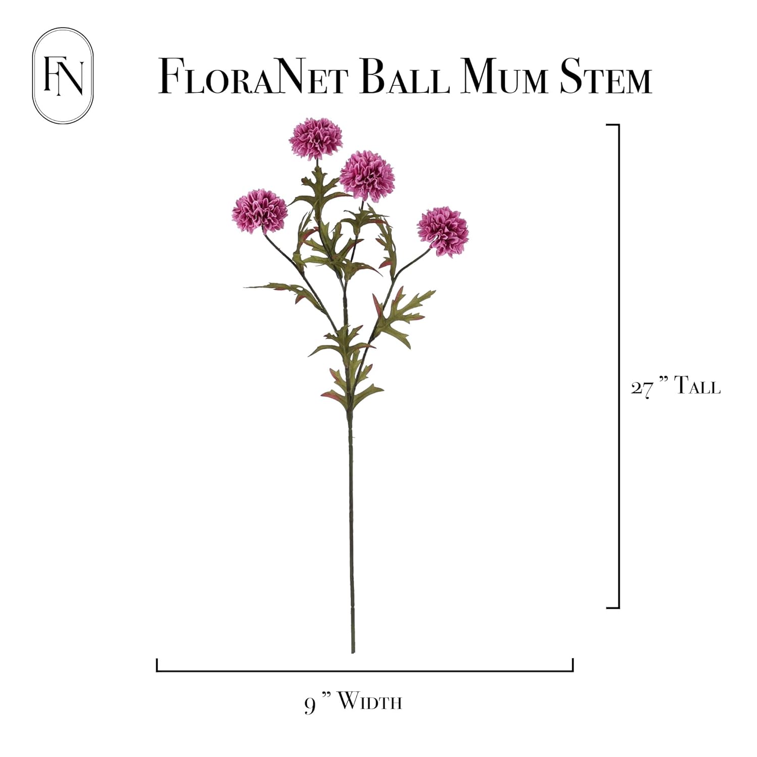 10 Pcs 27" Artificial Faux 4 Heads Kiku Ball Mum,Pom Pom Balls Stem Diy Home Office Shop Wedding Flower Bouquets Aesthetic Room Decoration, Floral Arrangements Centerpiece Decor (Magenta)