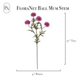 10 Pcs 27" Artificial Faux 4 Heads Kiku Ball Mum,Pom Pom Balls Stem Diy Home Office Shop Wedding Flower Bouquets Aesthetic Room Decoration, Floral Arrangements Centerpiece Decor (Magenta)