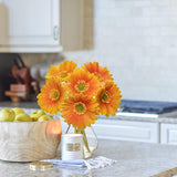 Gerbera Daisy Artificial Flowers, Fake Flowers In Glass Vase With Faux Water,Real Touch Silk Flowers With Stem For Home Bookshelf Tabletop Bathroom Decorations,Orange
