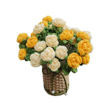 Crochet Red Roses Artificial Flowers Bouquet With Knitted Flower Vase Mothers Day Valentines Gifts Office Desk Decor Yellow