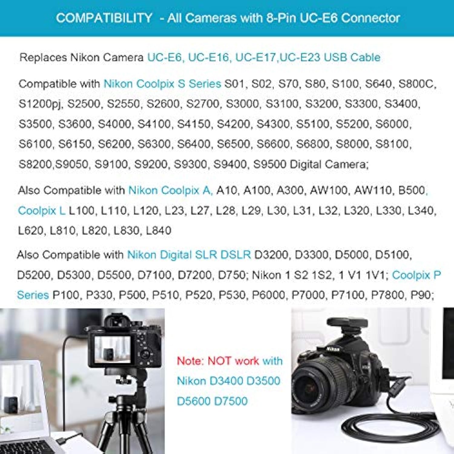 5Ft Long Usb Pc Battery Charger + Data Sync Cable Cord For Nikon Coolpix S4100