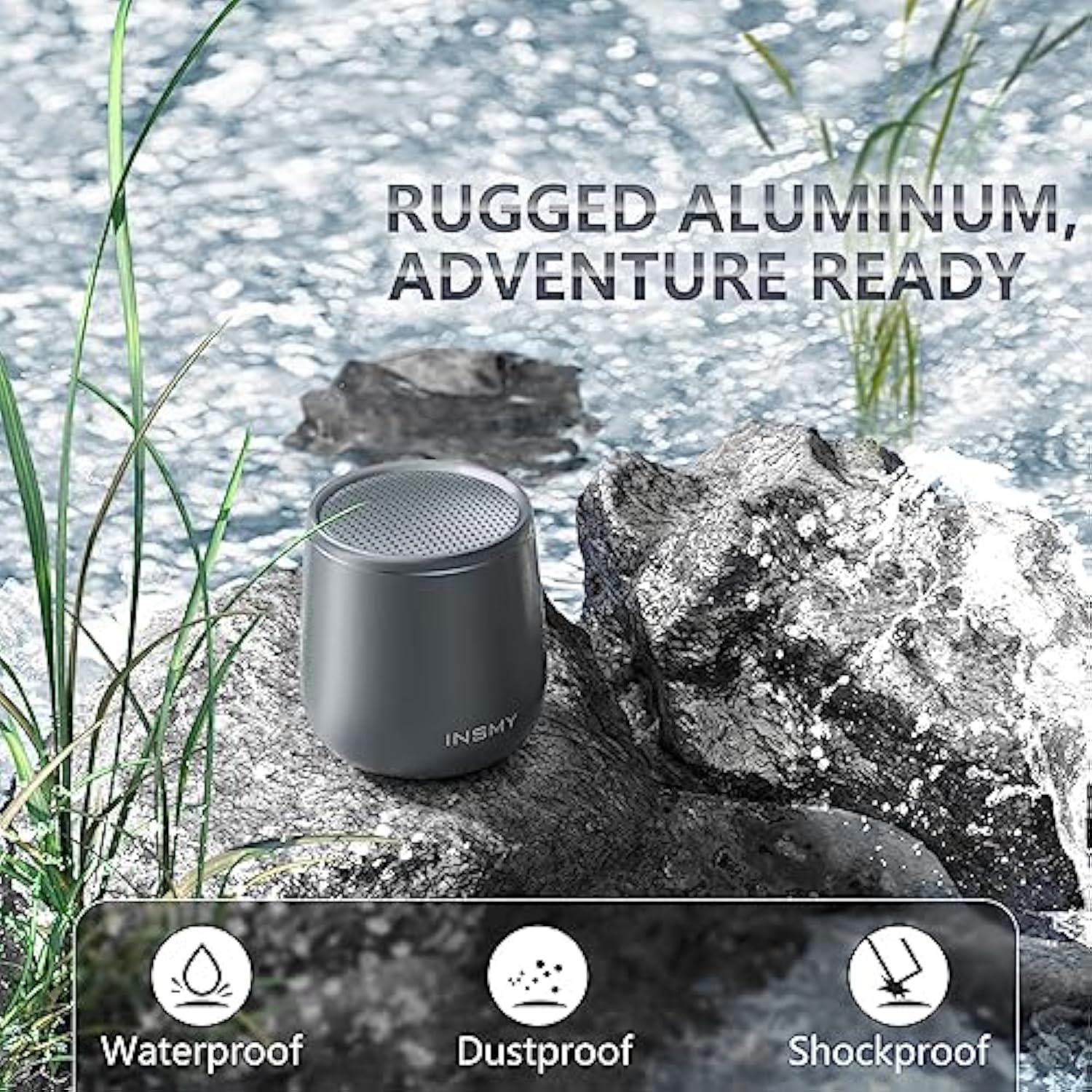 Small Bluetooth Speaker, Waterproof Mini Portable Wireless Speaker, Punchy Bass Rich Audio Stereo Pairing, Handheld Pocket Size Built In Mic For Hiking Biking Gift Laptop Tablet (Gray)