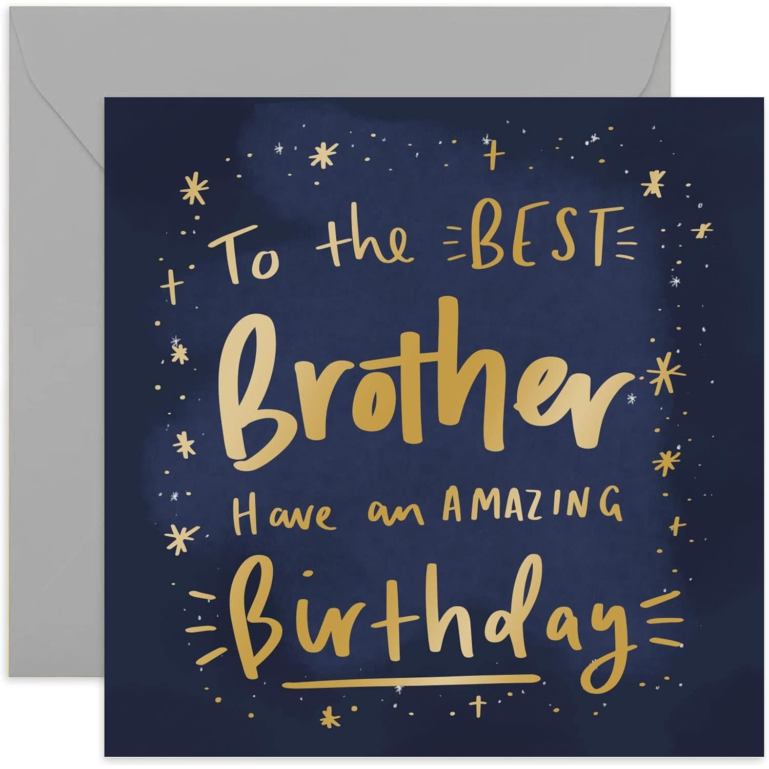 Old English Co. Amazing Birthday Best Brother Card - Masculine Gold Cosmic Stars Greeting Card For Men | Manly Card For Brother And Him From Sister Sibling | Blank Inside & Envelope Included