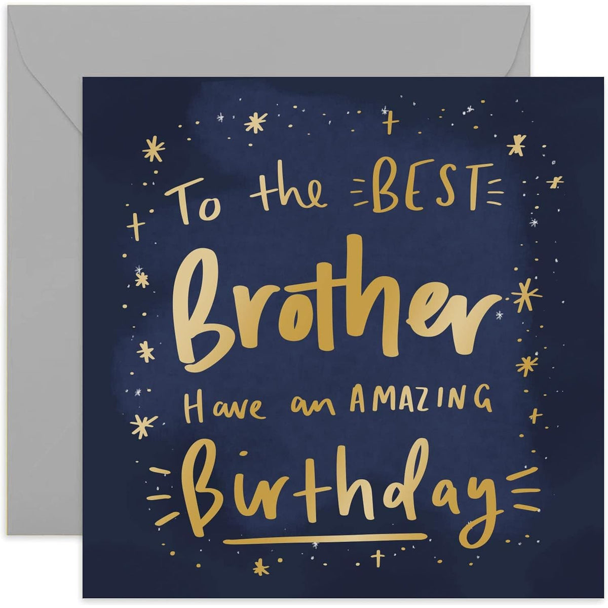 Old English Co. Amazing Birthday Best Brother Card - Masculine Gold Cosmic Stars Greeting Card For Men | Manly Card For Brother And Him From Sister Sibling | Blank Inside & Envelope Included