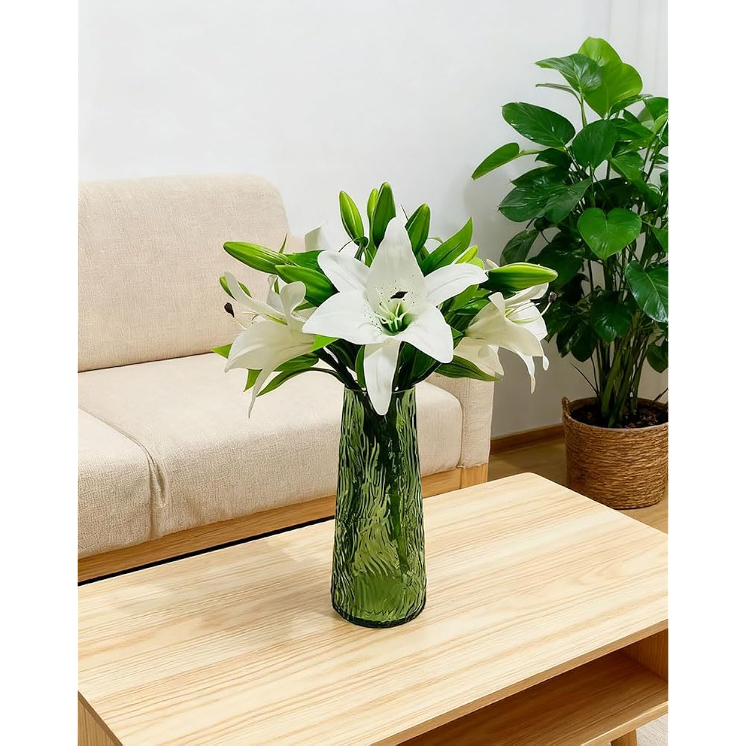 6 Pcs White Artificial Tiger Lily Flowers Latex Fake Flowers Real Touch Bouquet For Home Wedding Party Garden Shop Decoration Graves Arrangement