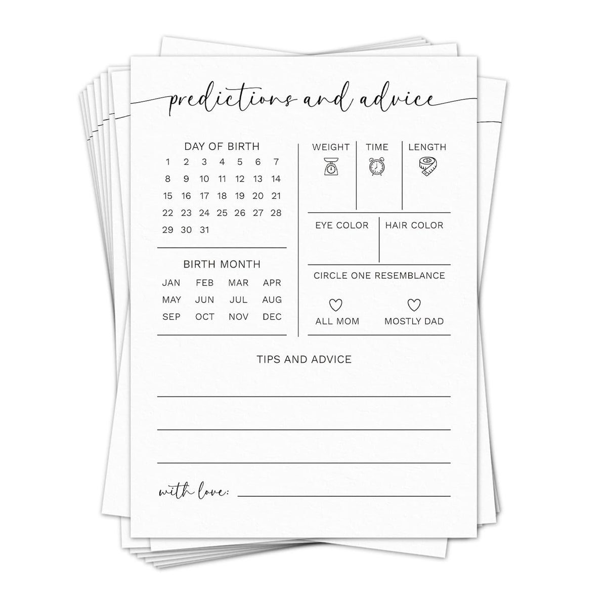 Baby Predictions For Baby Shower Advice Cards - Modern Minimal Baby Shower Games - Fun Gender Reveal Games For Boys & Girls - 20 Cards