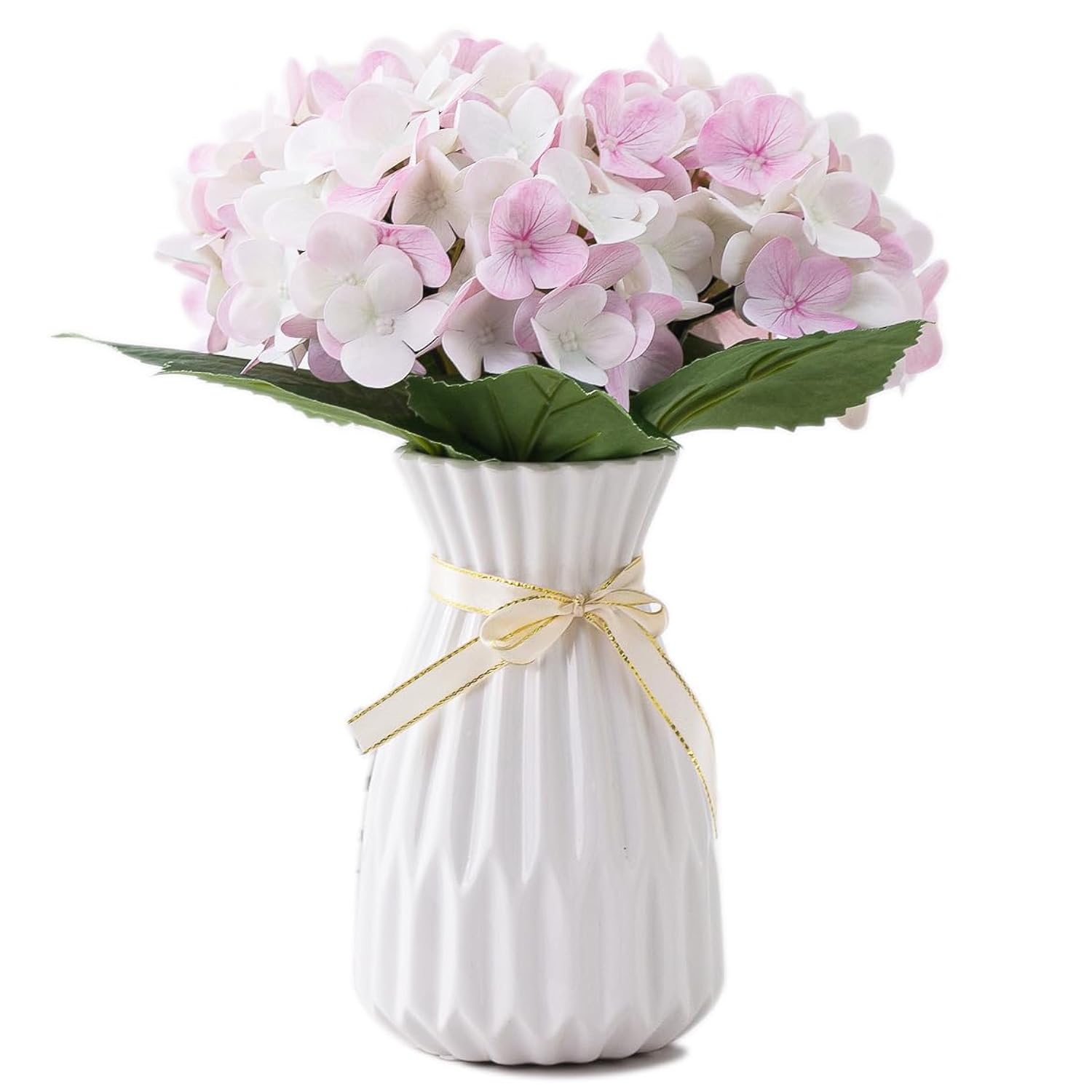 3Pcs Large Leaf Embroidered Ball Latex Faux Hydrangea Heads Artificial Flowers Heads With Stems For Home Wedding Decor Hand Flowers, Living Room Outdoor Wedding Party Decoration(Pink White)