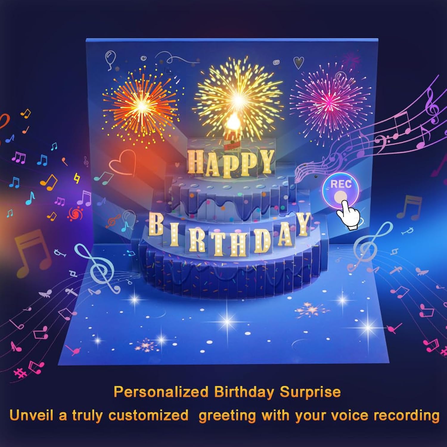 Birthday Cards With Recording Function Fireworks 3D Pop Up Blowable Led Candle Birthday Cake Light And Music Happy Birthday Greeting Cards Gift For Mom Women Sisters Grandma Kids Wife