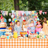 4 Pack Orange Gingham Tablecloths, 54 x 108 Inch Orange and White Checkered Plastic Table Covers, Disposable Rectangular Plaid Tablecloths for Picnic, Birthday, Camping, Wedding, Party Decor