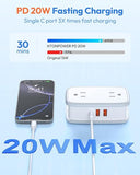 20W Travel Power Strip 4 Outlets 3 USB 1 USB C 4 Ft Extension Cord Flat Plug
