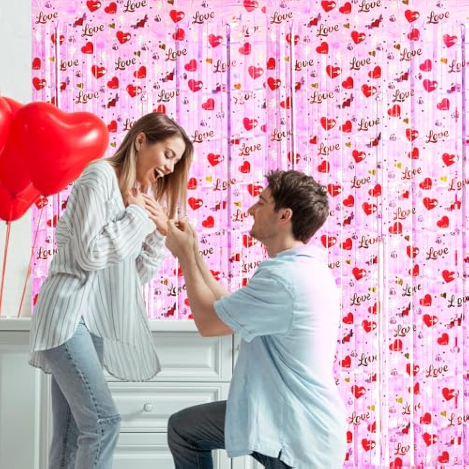 2 Pack 3.2Ft X 6.6Ft Valentine'S Day Love Metallic Foil Fringe Curtain