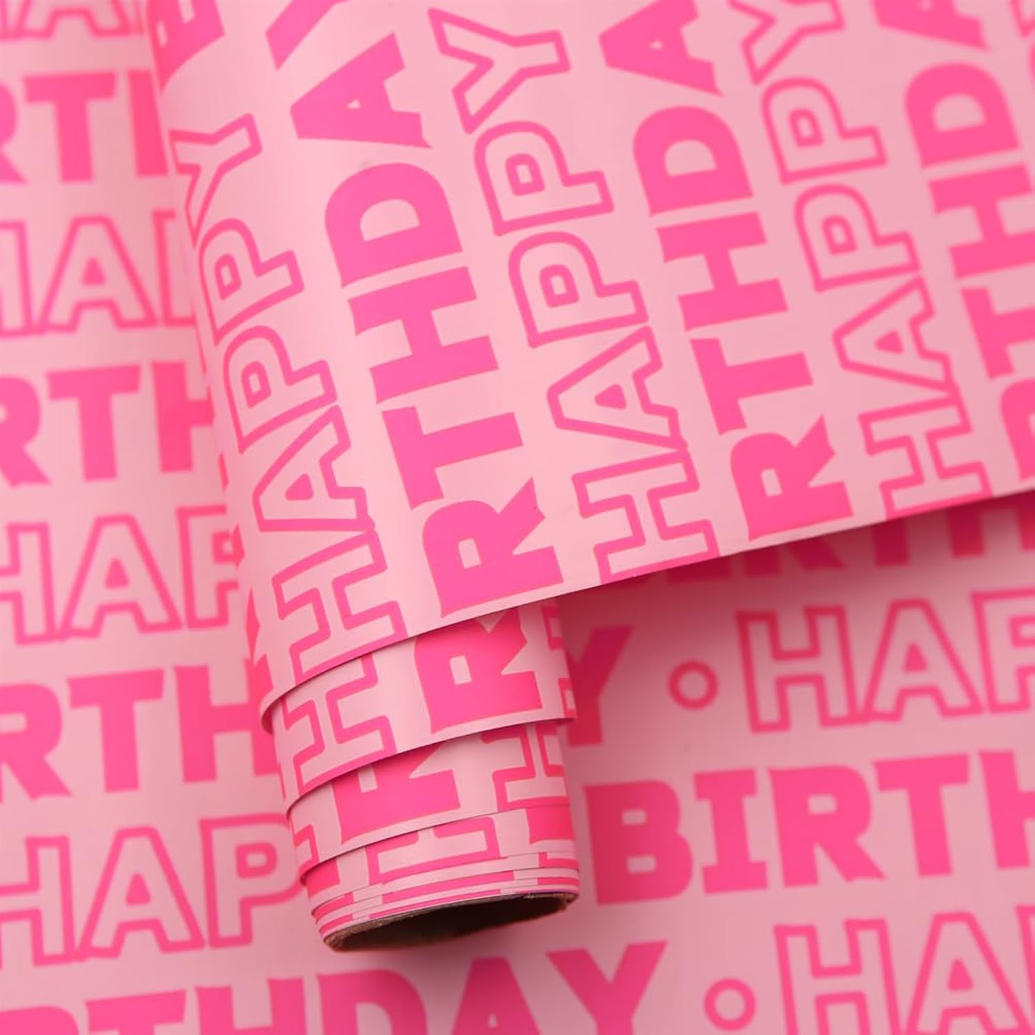 Pink Birthday Wrapping Paper Roll For Girls Kids Women, Pink Happy Birthday Wrapping Paper With Cut Lines On Reverse - 1 Mini Roll 17 X 10 Ft Per Roll - Gift Wrap For Birthdays, Holiday, Party