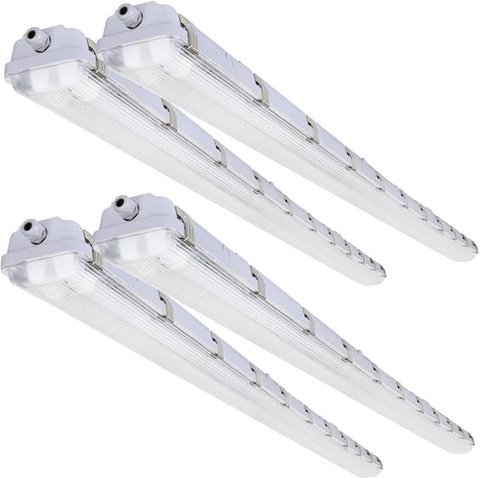 4 Pack 8FT Vapor Tight LED Light Fixtures with T8 Tubes 100W 12500LM 5000K IP65 Surface Mount Lights