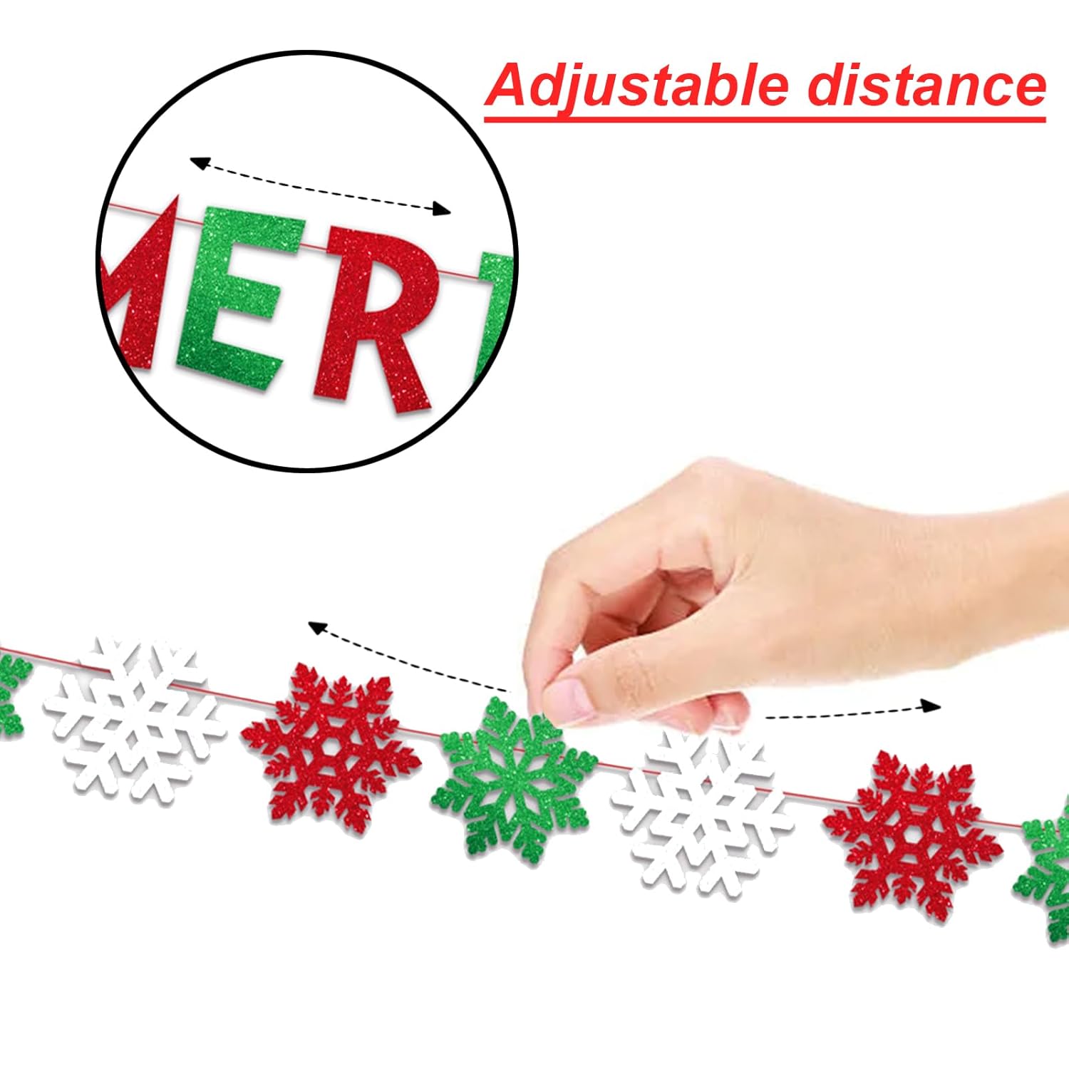 Christmas Party Decorations - Glitter Merry Christmas Banner Red & Green Christmas Bunting Garland For Indoor Home Office Fireplace Mantel Farmhouse