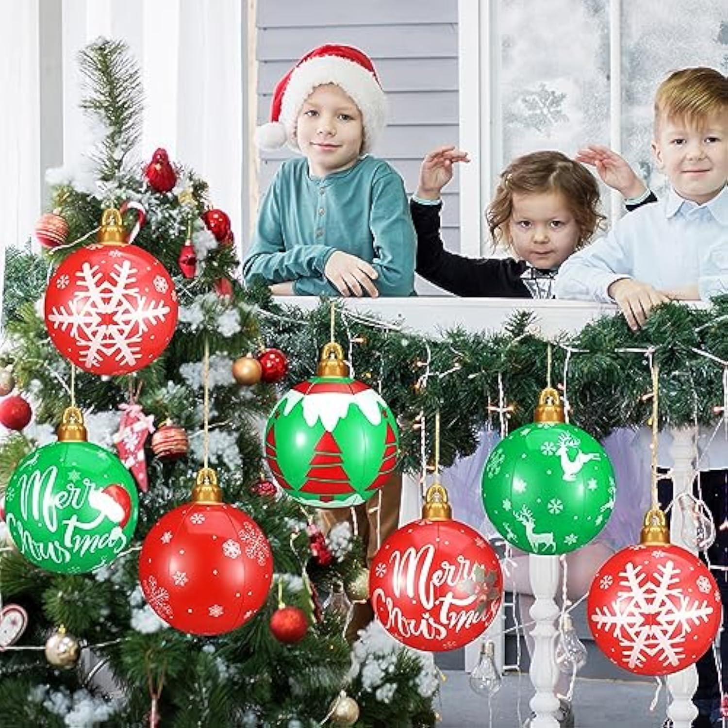 12 Pcs Inflatable Christmas Ball Outdoor Decorations 9 Inches Blow Up Christmas Red Green Balls Large For Xmas Yard Lawn