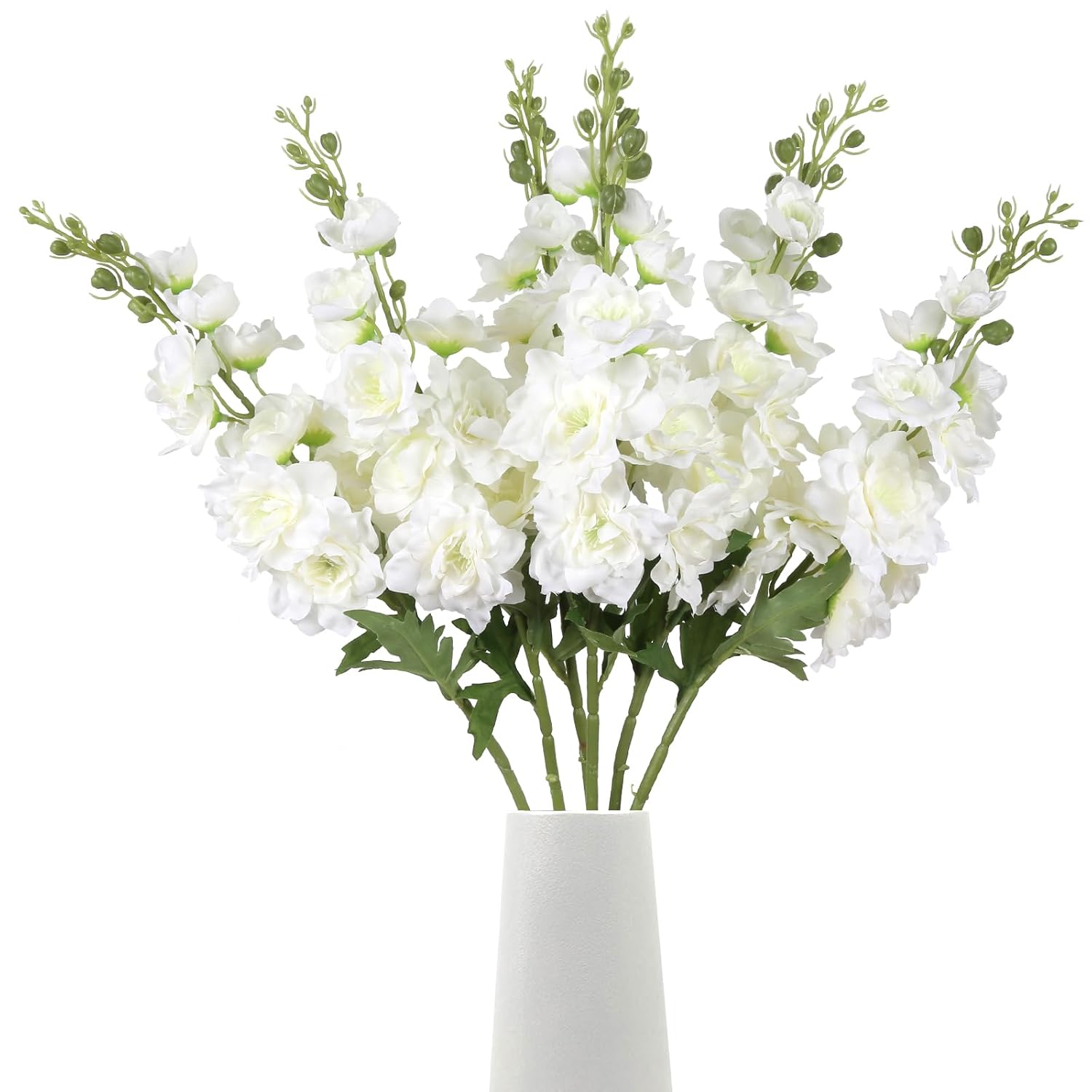 White Delphinium Artificial Flower 6Pcs Larkspur Silk Delphinium Flowers 29.52" Long Stem Fake Flower For Tall Vase Wedding Floral Arrangements Home Table Decor(White)