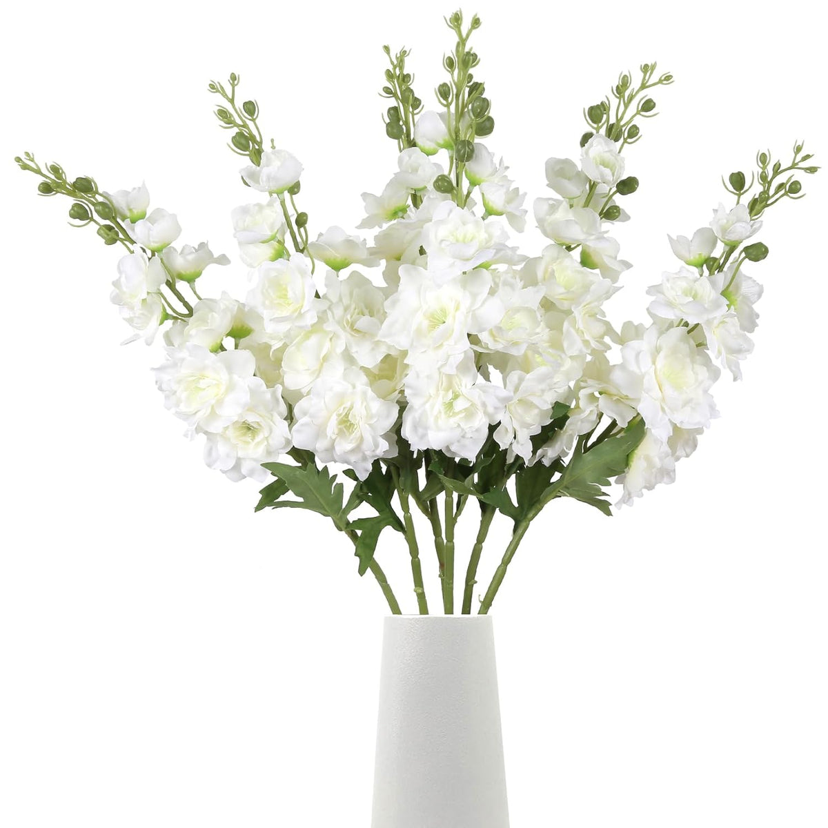 White Delphinium Artificial Flower 6Pcs Larkspur Silk Delphinium Flowers 29.52" Long Stem Fake Flower For Tall Vase Wedding Floral Arrangements Home Table Decor(White)