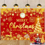 Merry Christmas Happy New Year Backdrop 8x6ft Red & Gold Party Banner