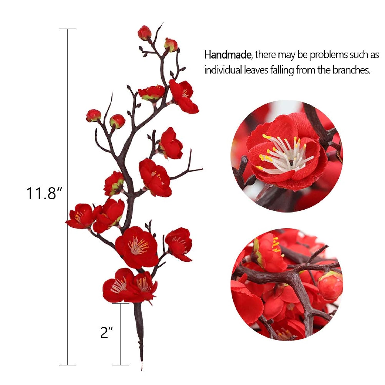 6Pcs Artificial Red Plum Blossom Faux Flowers Fake Plum Blossoms Plastic Flowers Silk Arrangements For Home Hotel Office Wedding Party Garden Decor