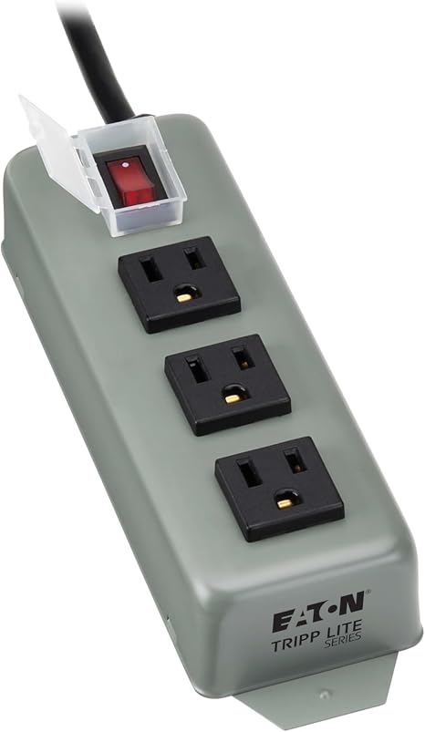 Heavy Duty 3 Outlet Metal Power Strip with 6FT Cord and Mountable Design for Garage and Workshop