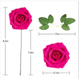 Artificial Flower Foam Rose 25Pcs Real Looking Fake Rose With Stems Leaves For Home Decoration Party Garden Centerpieces Diy Wedding Bouquets?Hot Pink?
