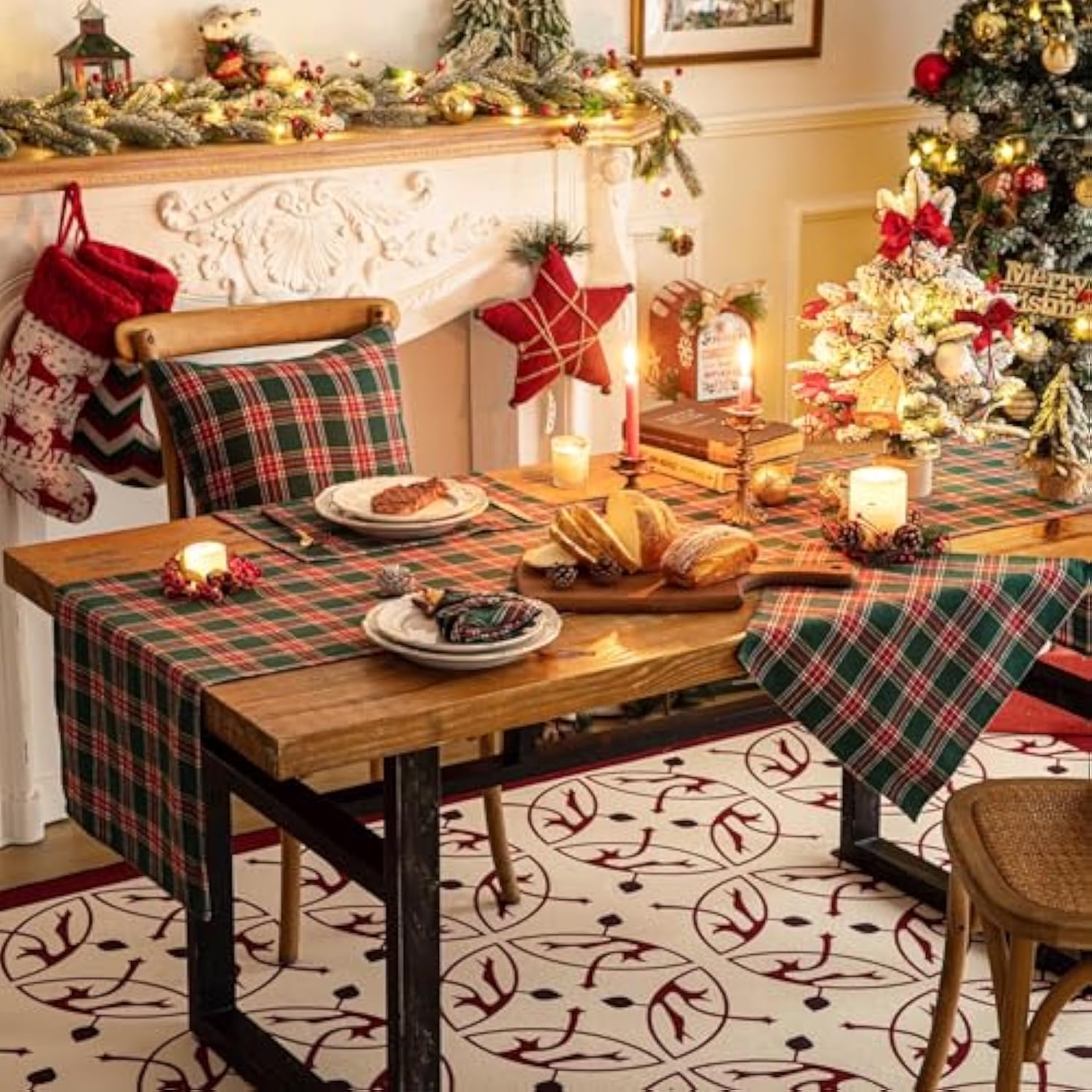 Green Red Plaid Christmas Table Runner, Winter Holiday Table Runners 72 Inches Long, Xmas Decorations Indoor Outdoor Farmhouse Home Kitchen Dining Party Decor