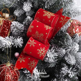Red Velvet Wired Ribbon With Glitter Snowflake 2-1/2 Inch X Continuous 10 Yard Christmas Ribbon For Big Bow,Gift Wrapping,Wreath,Tree Decoration