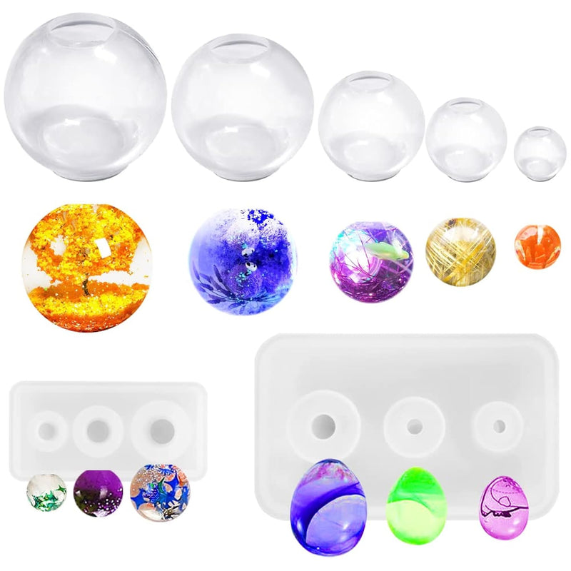 7 Pcs 3D Sphere Silicone Resin Molds, Clear Silicone Ball Mold Eggs Ba