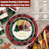 Christmas Party Decorations Supplies - 350 Pcs Merry Christmas Birthday Buffalo Plaid Disposable Dinnerware Set(50 Guest) With Xmas Paper Plates Napkins Cups Plastic Fork Knive Spoon For Holiday Decor