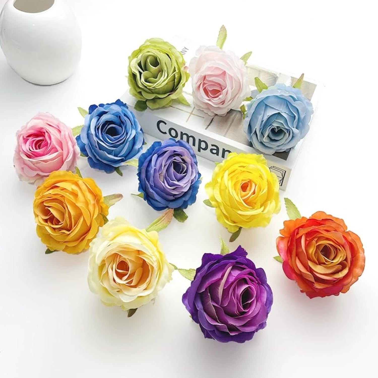 3 Inch Silk Rose Heads Fake Flowers With Cilps,Roses Artificial Flowers For Crafts,Fake Flowers Bulk,Artificial Flowers For Cake Decoration Wedding Party Birthday Wreath Hairpin Diy (14, Multicolour)