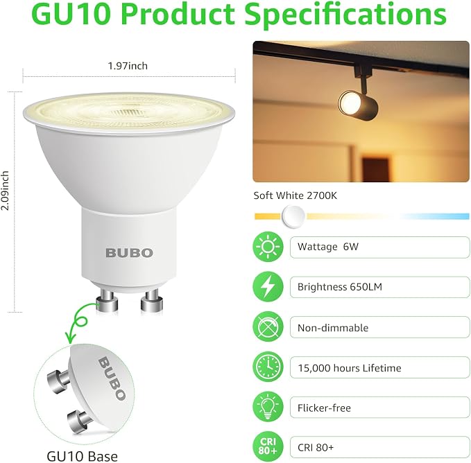 GU10 LED Light Bulb 50W Equivalent Soft White 2700K 10 Pack