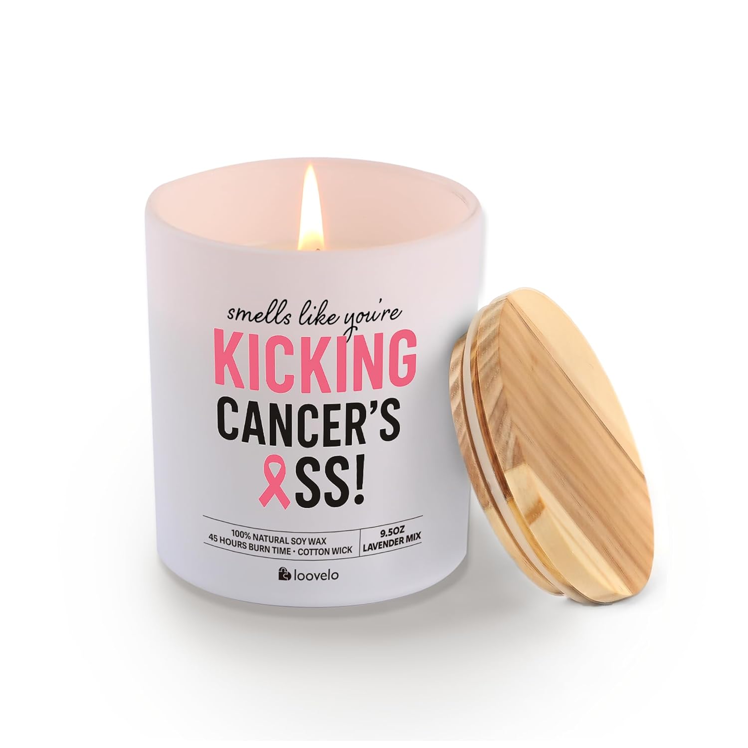 Smells Like You’Re Kicking Cancer’S Ass Breast Cancer Survivor Gifts For Women Awareness Encouragement Gifts Scented Candle Home Office Jar Candles Sage Floral Lavender Scent 9.5 Oz