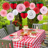 Strawberry Party Decorations Kit Red Pink White Tissue Pom Poms, Honeycomb Ball, Lanterns, Garland & Fans For 1St Birthday, Baby Shower, Bridal, Berry-Themed Girls Sweet Fruit Party Décor