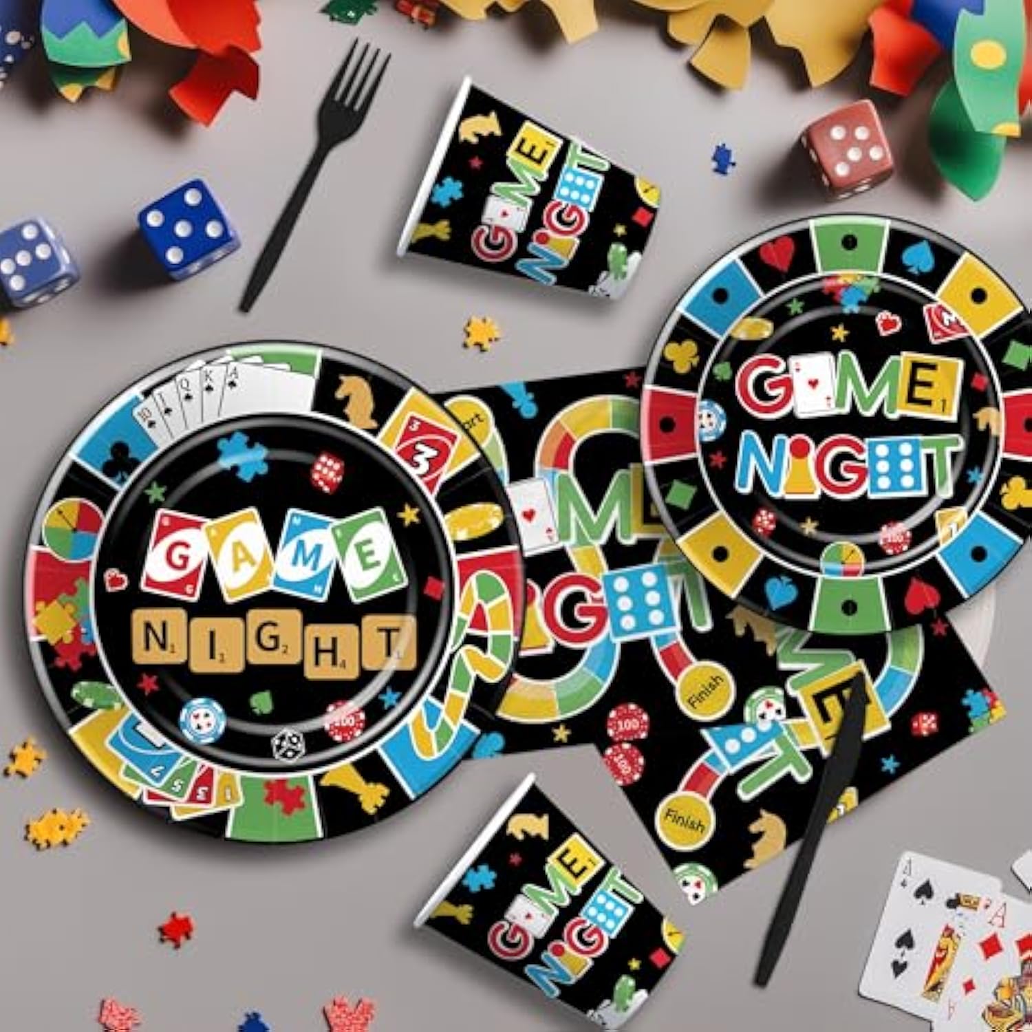 Family Game Night Party Decorations Tableware, Family House Board Games Party Supplies For Birthday Kids Adults Gaming Night, Disposable Paper Plate, Napkin, Cup, Cutlery, Serves 24