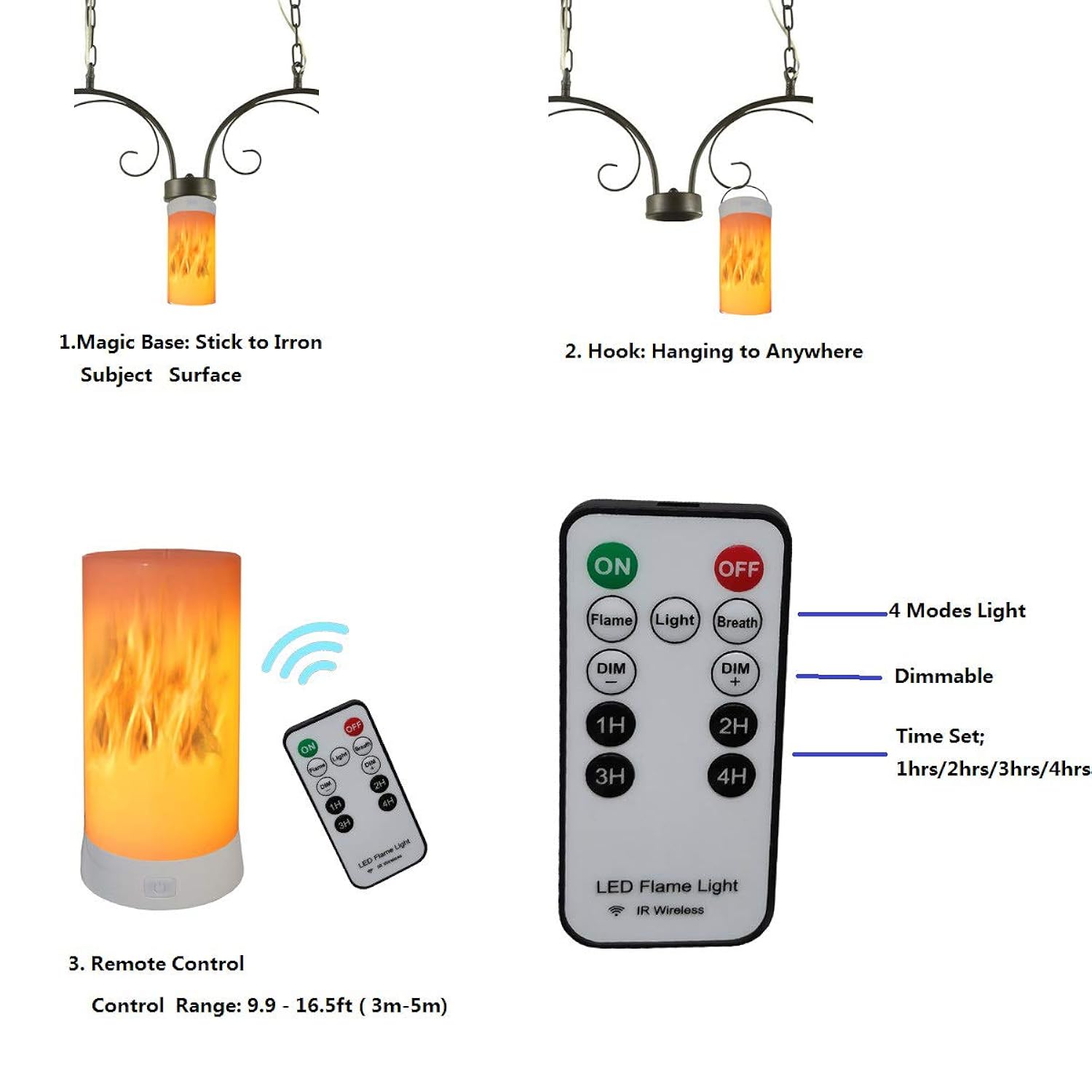 Led Flame Effect Lantern Light Usb Rechargeable Flameless Candle 4 Modes Remoted Flickering Flame Effect Mood Light Flameless For Holdiday Halloween Christmas Party Bar Decor Birthday Gift (1 Pack)