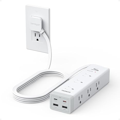 Surge Protector Power Strip 9 Outlets 4 USB Ports 2 USB C 1050J 6FT Flat Plug Grey