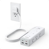 Surge Protector Power Strip 9 Outlets 4 USB Ports 2 USB C 1050J 6FT Flat Plug Grey