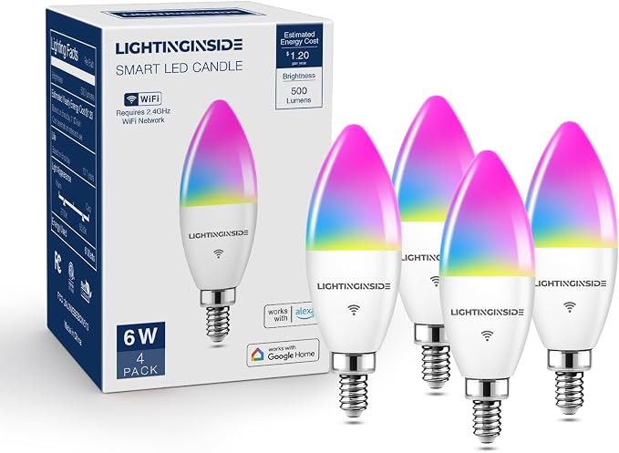 Smart E12 LED Light Bulbs 4 Pack 60W Equivalent Dimmable WiFi Bulbs Compatible with Alexa Google Home