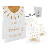 Sun Theme Favorite Family Traditions Baby Shower Games Set(1 Sign And 20 Cards), Games For Baby Shower, Wedding Shower, Bridal Shower, Game Night, Gender Reveal Party, Family Day Decorations 07