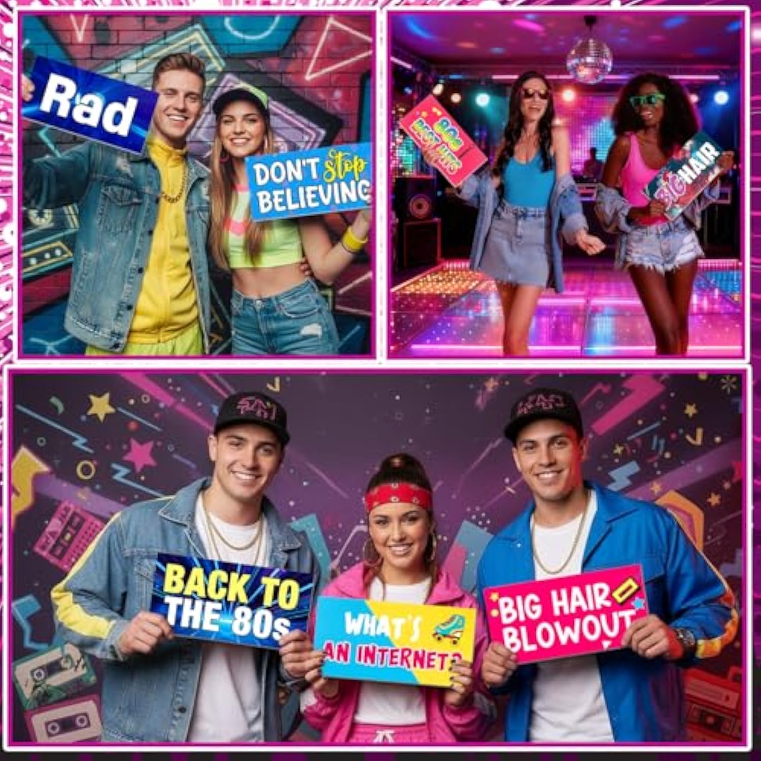 24 Designs 80S Photo Booth Props 1980S Parties Decorations Double Sided 11.02 X 5.51'' Funny 70S Disco Party Decorations Diy Waterproof Selfie Signs Pvc Printing Photo Props For Decor
