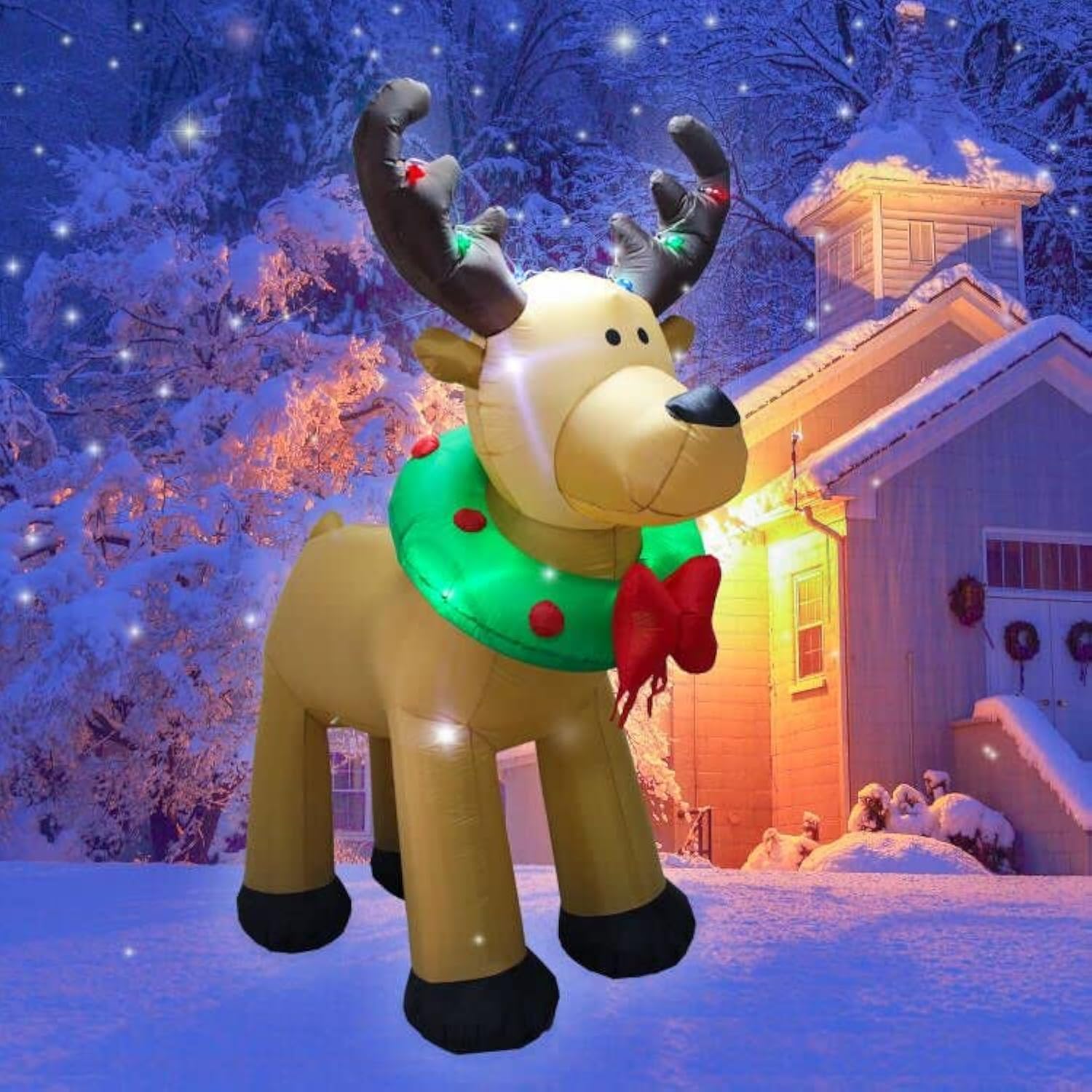 8 Feet Christmas Inflatable Reindeer Holiday Lighted Blow-Up Yard Decoration Indoor Outdoor Yard Lawn Decoration