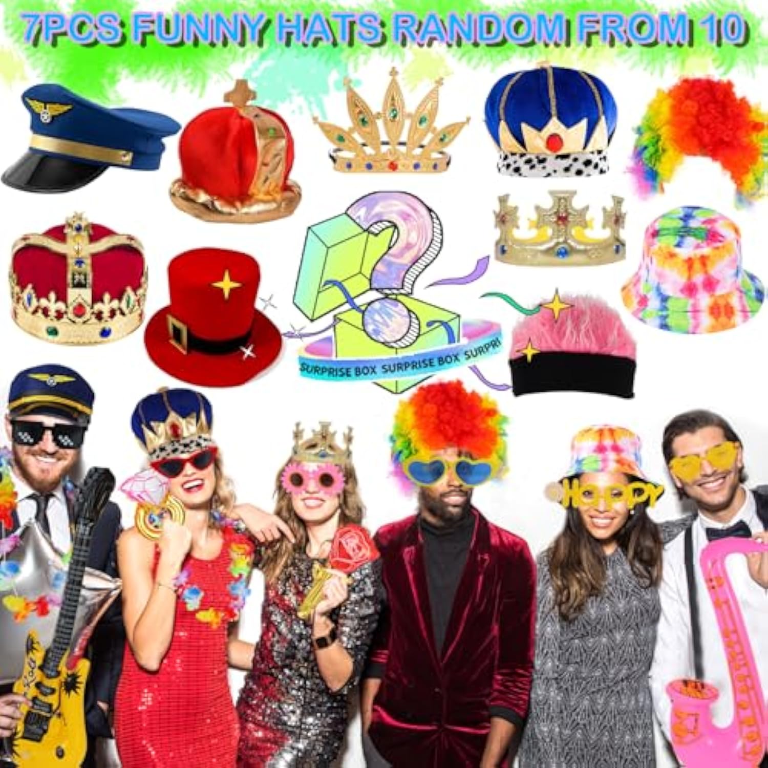 Bulk Opulent Photo Booth Props Set Hats Glasses Wig Inflatable Graduation Wedding